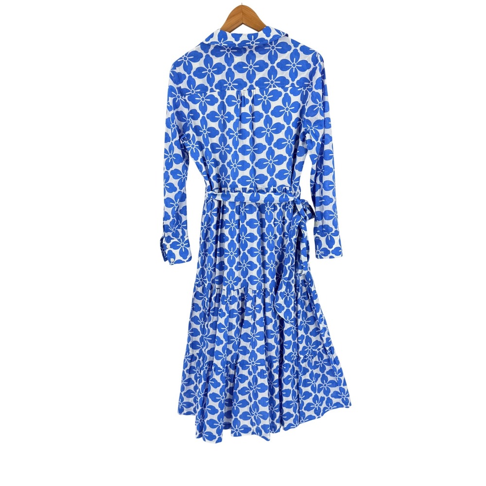Boden Shirt Dress Blue Size 10P Floral Cotton Tiered Midi Belted Pockets - Picture 2 of 10